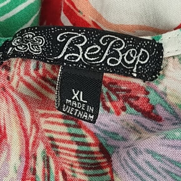 BeBop Red Green Floral Sleeveless Fit Flare Zip Back Knit Midi Dress Size XL - Picture 10 of 12